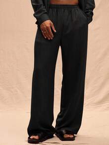 Musero Pantalones de lino oversize para hombre, solo para primavera, verano, vacaciones y Pascua - Negro - Ver 2