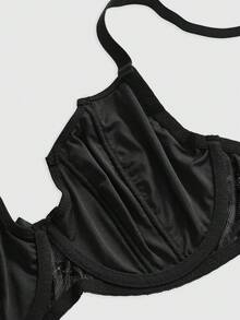 ROMWE Goth Sujetador sin aros y bralette de encaje floral de talla grande con estilo gótico - Negro - Ver 4