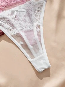 Charlaine 4pcs Multi-Color Combination Women's Low Waist Lace Thong - Multicolor - View 3