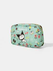 HELLO KITTY AND FRIENDS | SHEIN 花卉印花化妝包，便攜式拉鍊化妝收納袋，適用旅行與日常使用 - 青色 - 查看 4