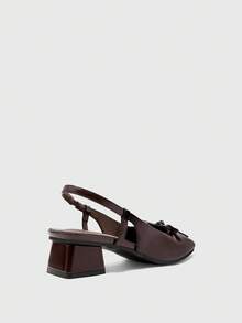 CUCCOO BIZCHIC Zapatos de tacón bajo para mujer, tacón grueso con lazo, PU, para todas las estaciones, elegantes, versátiles para ir al trabajo, oficina, diario, vacaciones y festivales - Café integral - Ver 5
