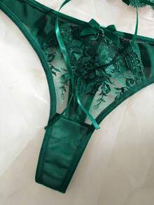 SHEIN Conjunto sexy de 2 piezas con bordado transparente - Verde - Ver 5