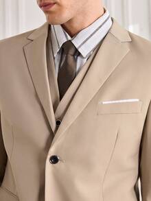 Officeau Men's 3pcs Beige Luxury Suits, Blazer & Waistcoat & Pants, For Formal Business/ Office/ Wedding - Beige - View 10