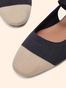 CUCCOO BASICS Women's Mary Jane Flat Shoes With Ribbon Strap, Comfortable Square Toe - Grey apricot - View 3