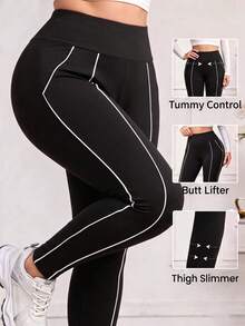 Lacomfia Spring/Summer Elegant Casual Plus Size Women's High Waist Leggings - Black and White - View 1