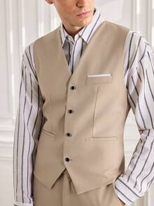 Officeau Men's 3pcs Beige Luxury Suits, Blazer & Waistcoat & Pants, For Formal Business/ Office/ Wedding - Beige - View 5