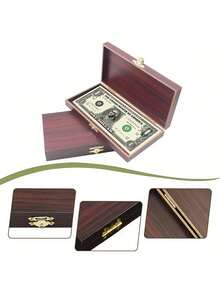 1PC Lockable Natural Wood Single Compartment Coin Money Storage Box Tray With Secure Lockable Lid Home Office Desk Organization Case For Cash Currency Gift For Adults - A - View 6