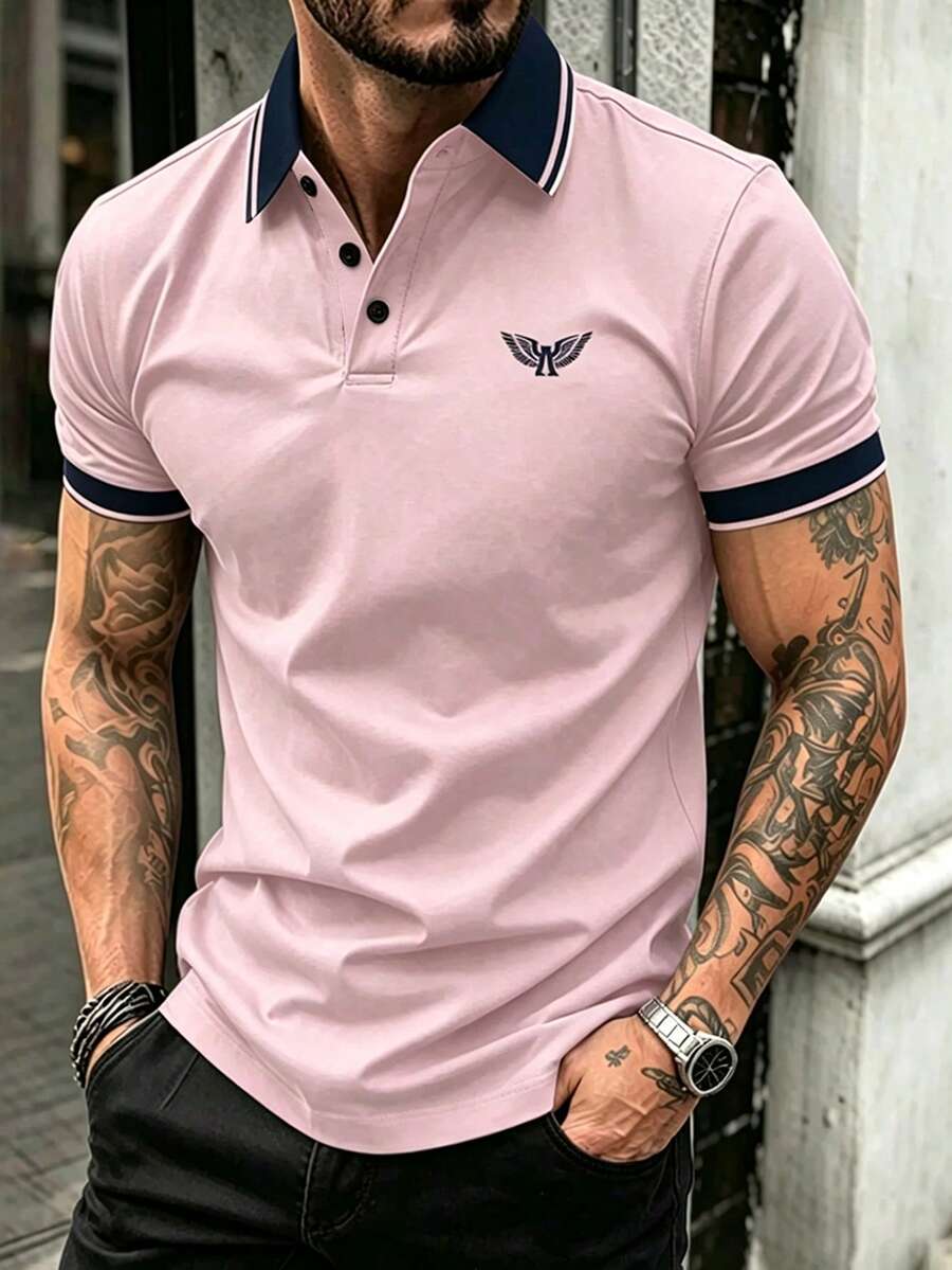 Manfinity Homme 男士拼色休閒日常穿著短袖 Polo 衫 - 粉色 - 查看 1