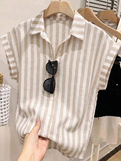 Muvela Women's Striped Casual Versatile Daily Wear Shirt Elegant