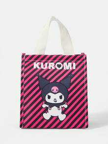 HELLO KITTY AND FRIENDS | SHEIN 粉色與黑色條紋印花便當袋，可愛角色印花保溫食物袋 - 卡通-4 - 查看 2