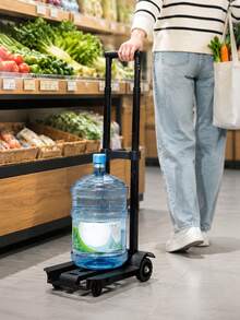Foldable Retractable Hand Cart, Portable Grocery Shopping Trolley For Cargo & Daily Shopping - Black - View 2