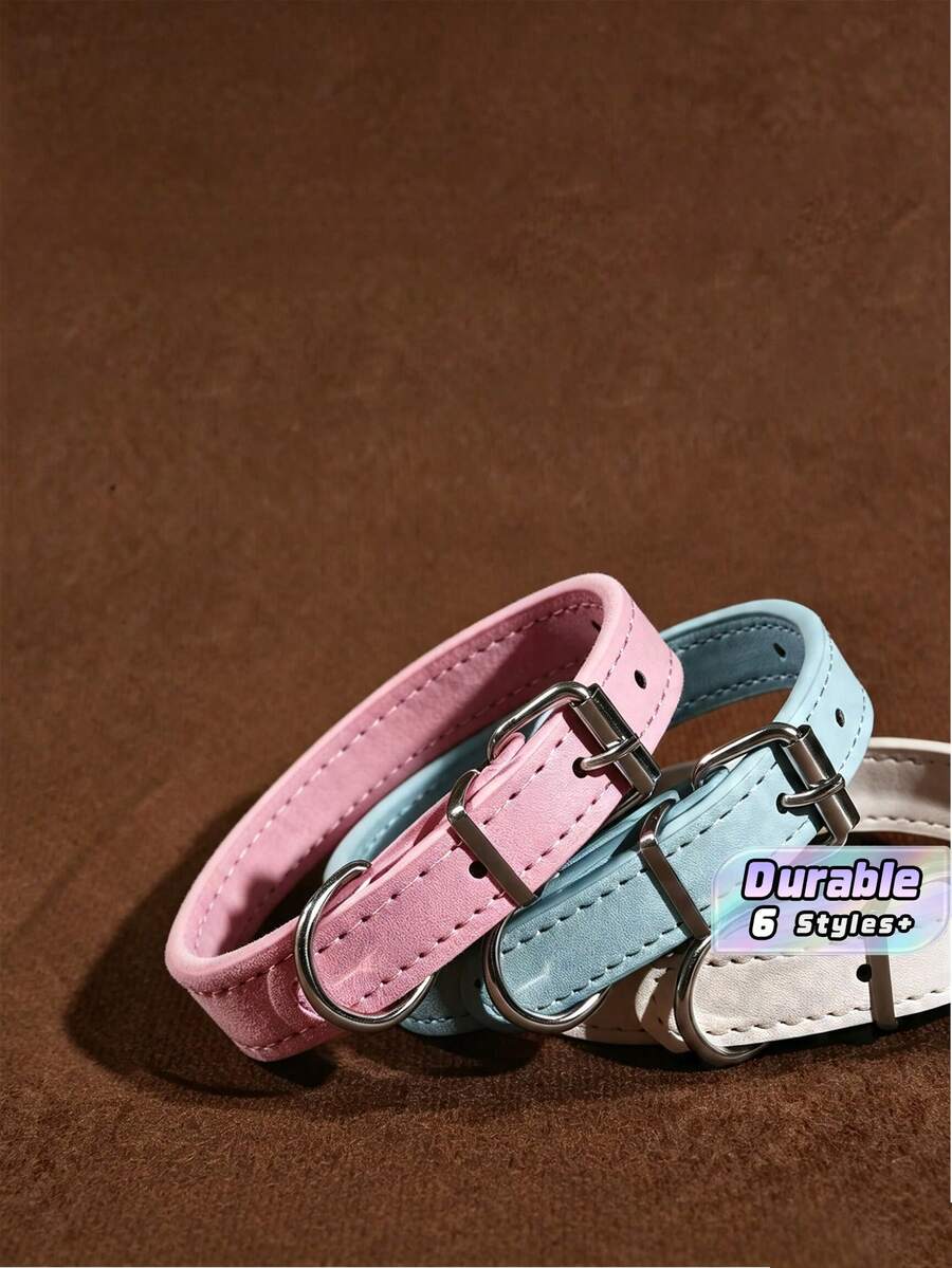 Simple PU Leather Pet Collar, Adjustable Neck Collar For Small Medium Dogs & Cats, Walking Pet Accessory - Multicolor - View 1