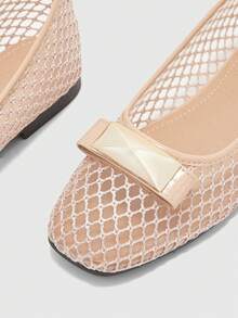 CUCCOO BIZCHIC Women's Spring And Summer Mesh Metal Buckle Ballet Shoes, Square Toe Flat Sole Shoes, Commuter Versatile Women's Shoes - Apricot - View 3