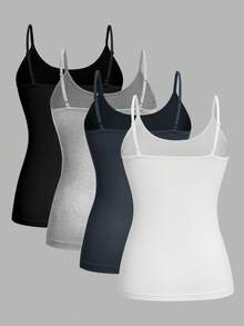 SHEIN EZwear 4件套加大码女式纯色休闲紧身吊带背心，春夏百搭 - 彩色 - 查看 2