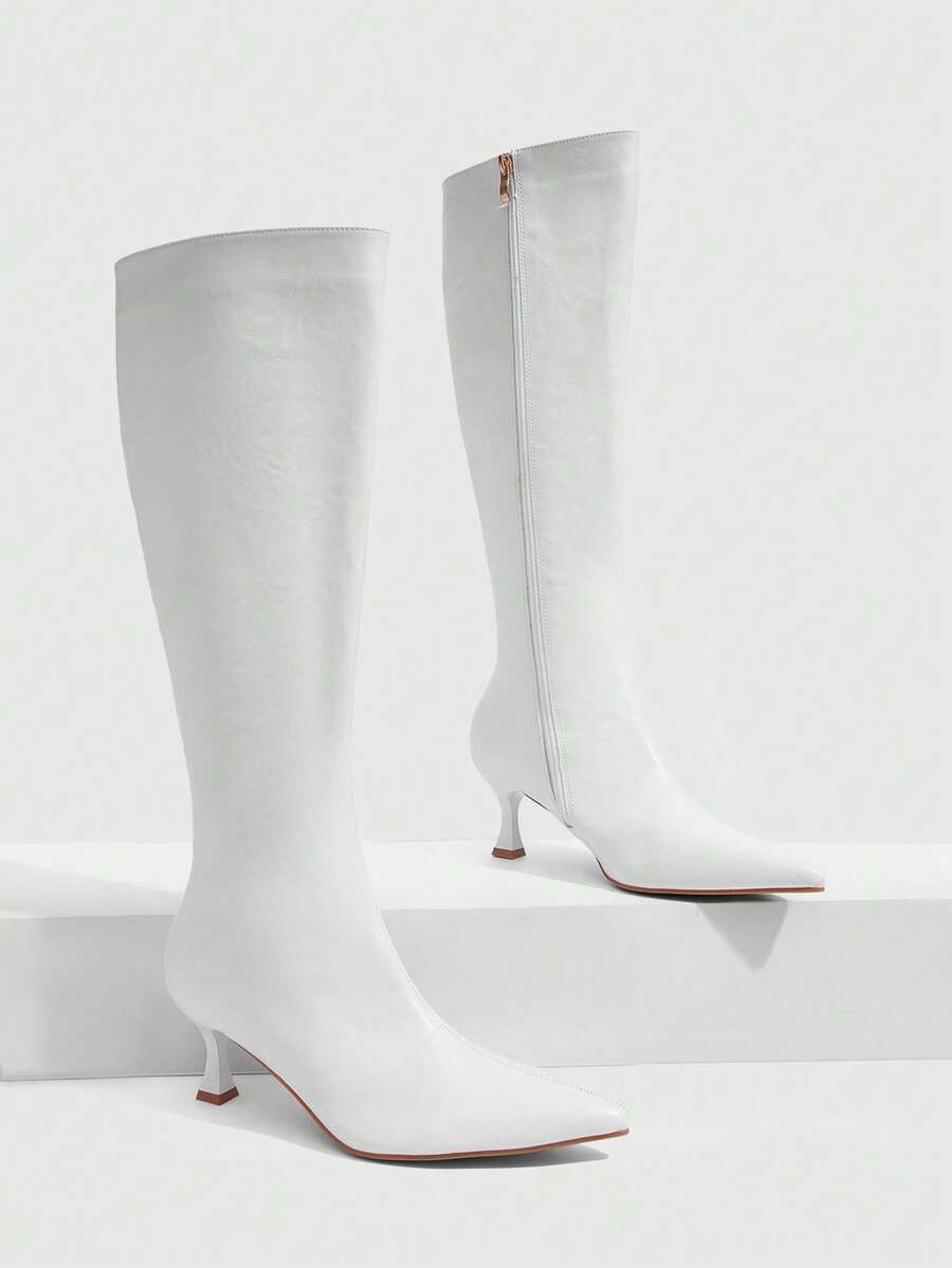 CUCCOO SZL Women's Fashion Pointed Toe Knee-High High Heel Boots For Christmas Valentine's Day Spring Shoes - White 12 # - View 1