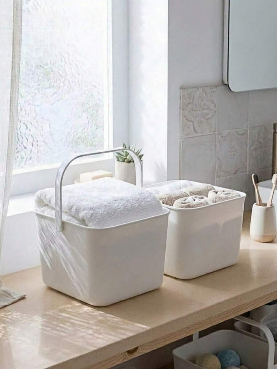 Haus Hana Soft Handheld Storage Basket, Square Soft Storage Basket Desktop Storage Box, Home Bathroom Organizing Box, Handheld Cosmetics Wash And Bath Basket, Multi Purpose Storage Basket, Home Handheld Storage Box, Square Large Capacity, Very Suitable For Collecting Mobile Phones, Glasses, Remote Controls, Chargers, Keys, Etc., Suitable For Multi Functional Desktop Storage Boxes In Home, Bedroom, Living Room, And Office, Home Decoration - Multicolor - View 1