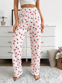 SHEIN Cottnline Cotton Line Women Heart Print High Waist Comfy Pants 2 Pcs Sleep Bottom Set – Multicolor, Heart - Multicolor - View 5