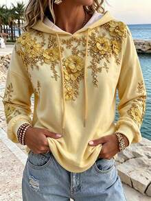 Trelyra Sweatshirt berkerudung warna kuning pucat kasual namun elegan dengan detail tali serut-sempurna untuk tampilan rapi saat kembali ke sekolah atau untuk liburan. - Kuning - View 6