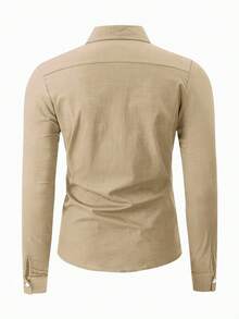 Manfinity Mode Men Spring & Summer Solid Color Long Sleeve Casual Formal Shirt, For Fall Cotton, Ceremony - Camel - View 2