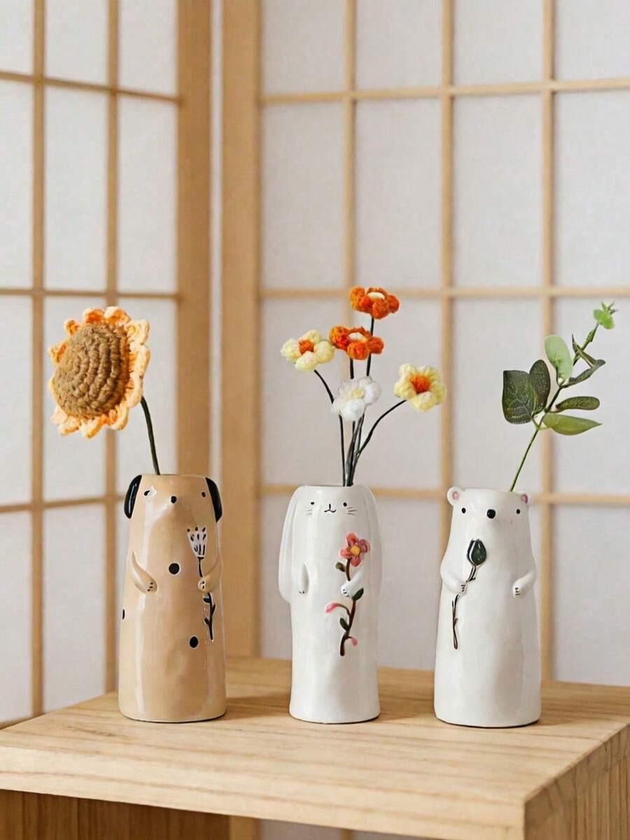 Haus Hana 1个动物造型陶瓷花瓶,熊/狗/兔子造型,家居装饰花瓶,非常适合婚礼餐桌、派对装饰、客厅、办公室、卧室、美容室装饰。 - 多色 - 查看 1