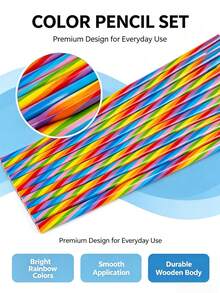 6/12/24/48pcs 7-In-1 Rainbow Striped Pencils, Multi-Color Single Core Poplar Wood Creative Drawing Pencils For Kids Sketching - multicolor - View 4