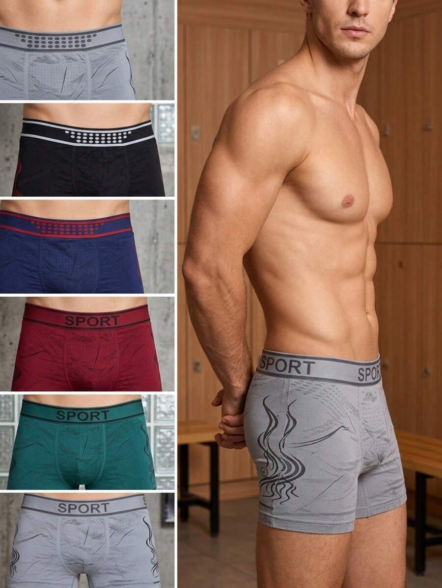 6 Pieces/Package And Comfortable Boxer Shorts With Lettering Print For Men - Multicolor C - View 1