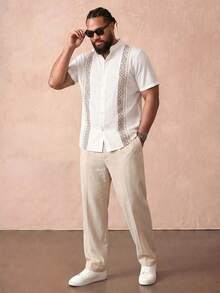 EASEVO Men's Plus Size Geometric Print Single-Breasted Short Sleeve Vacation Shirt - White - View 4