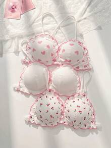 PetitDoll 3件套可爱印花交叉后背无钢圈文胸，女士 - 彩色 - 查看 1