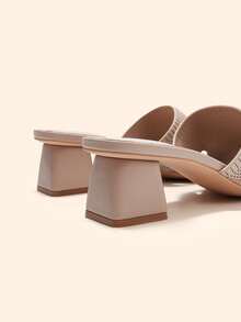 CUCCOO BASICS Ladies Coarse Heel Open Toe Sexy Commuter Fabric Summer Breathable Mules High Heel Sandals Apricot - Apricot - View 4