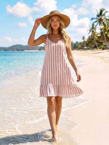 SHEIN LUNE Vestido camisola mini con estampado y bajo con volantes para mujer - Multicolor - Ver 4