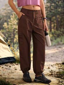 Exploreva Exploreva Women's Solid Color Casual Versatile Daily Outdoor Hiking Pants - Brown - View 7