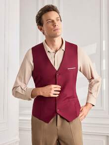 Officeau Men's Burgundy Waistcoat, With 4 Buttons, For Formal Business/ Office - Burgundy - View 7