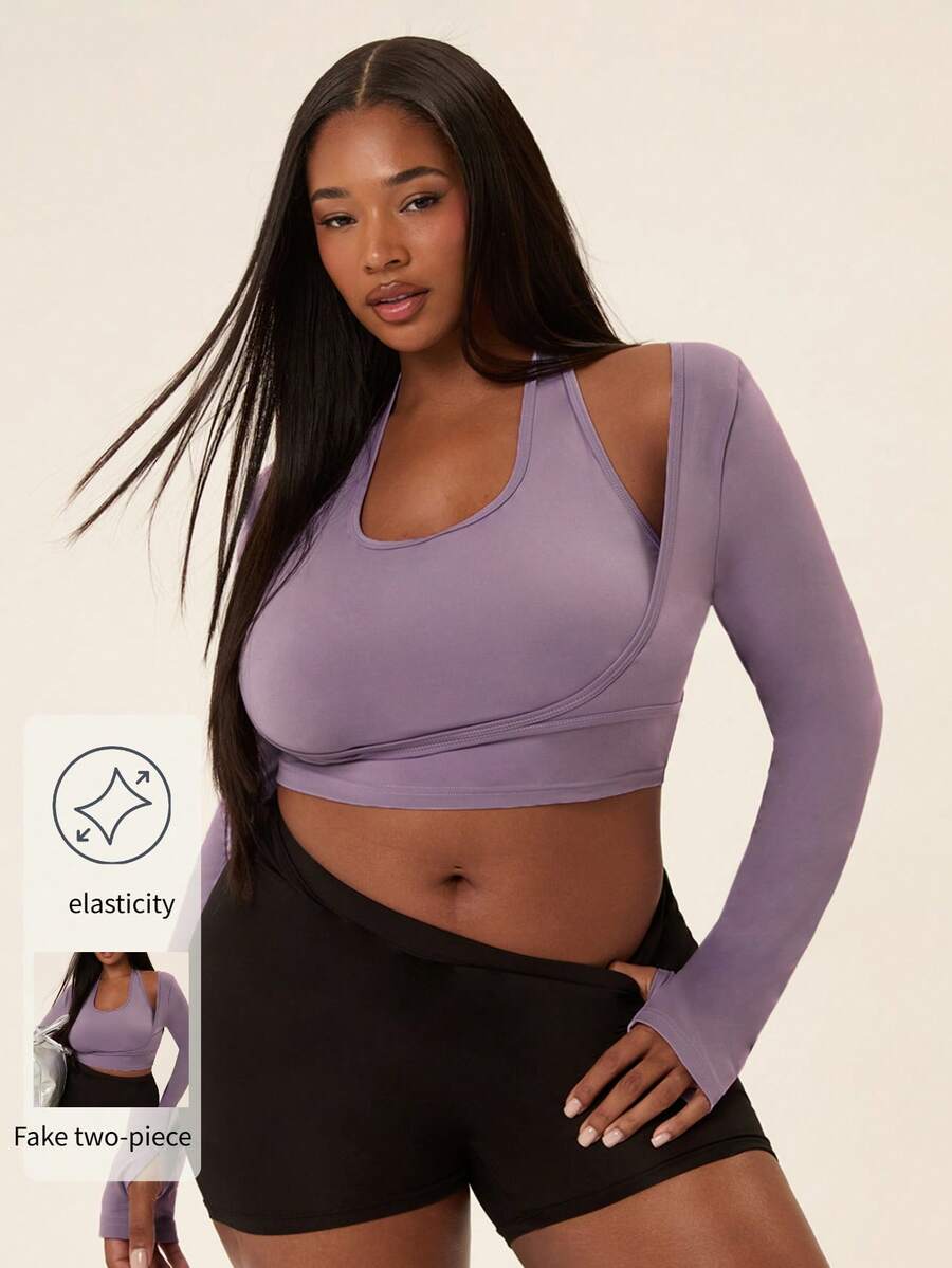 Voyena Women's Plus Size Solid Color Long Sleeve Sports T-Shirt For Running And Yoga Fall - Purple - View 1