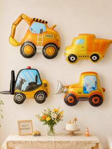 MINKOJA 4pcs NEW Design Excavator Bulldozer Foil Balloon For Construction Theme Birthday Party Decorations Supplies, Baby Shower Birthday Decorating Balloons, Party Supplies - View 3