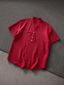 Manfinity VCAY Camisa holgada de hombre unicolor con media botonadura - Burdeos - Ver 1