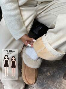 Livesso Tall Celana Jeans Denim Kasual Wanita Model Lurus Longgar dengan Lapisan Termal untuk Musim Gugur/Dingin - Putih - View 1