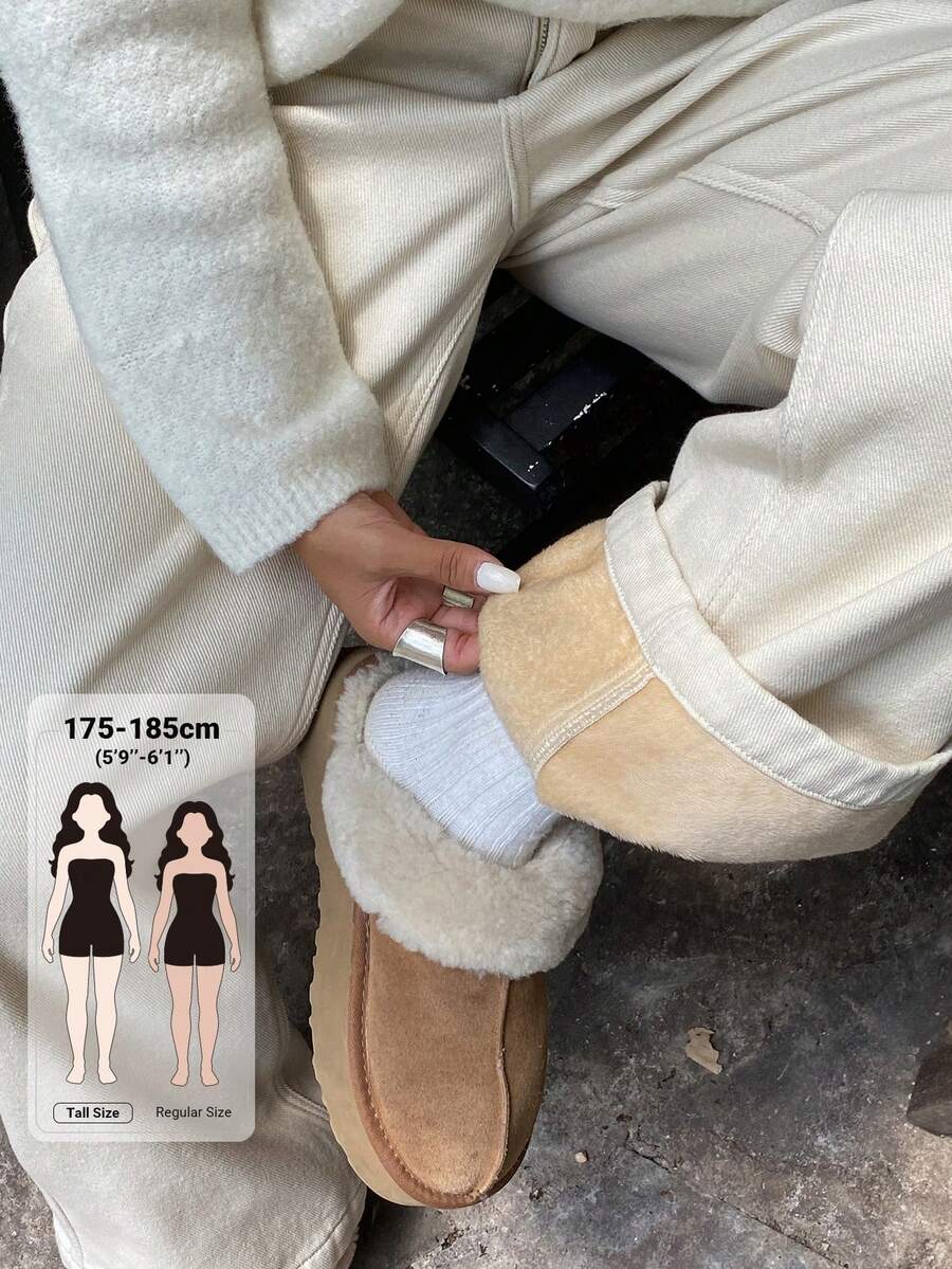 Livesso Tall Celana Jeans Denim Kasual Wanita Model Lurus Longgar dengan Lapisan Termal untuk Musim Gugur/Dingin - Putih - View 1