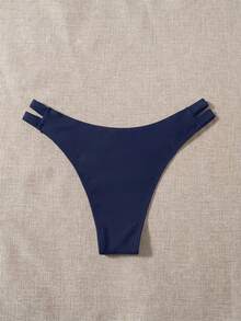 Swim Basics 女款純色三角比基尼泳褲，適合夏季度假海灘 - 藏蓝色 - 查看 6