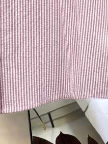 SHEIN Franclia 女款條紋泡泡皺褶布料短袖襯衫，適合度假、通勤與社交場合 - 粉色 - 查看 4