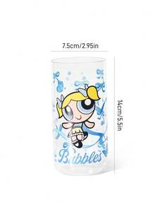 THE POWERPUFF GIRLS X SHEIN 1個 19.60oz/580ml L號可愛卡通圖案印花硼矽玻璃杯，耐冷耐熱，適用於牛奶、果汁、咖啡、氣泡水等，草莓、蝴蝶結、貓咪圖案 - 無色 - 查看 6