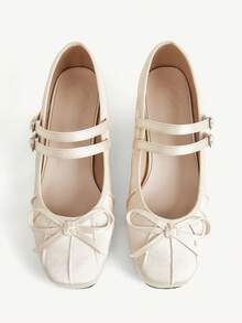 CUCCOO CHICEST French Double Buckle Mary Jane Shoes, Bow Square Toe Low-Heeled Shoes, Gentle Style Commuting Versatile Retro Ballet Women's Shoes - Apricot - View 1