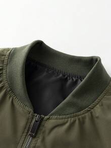 Manfinity Homme 男士休閒字母印花夾克，秋季 - 軍綠色 - 查看 3