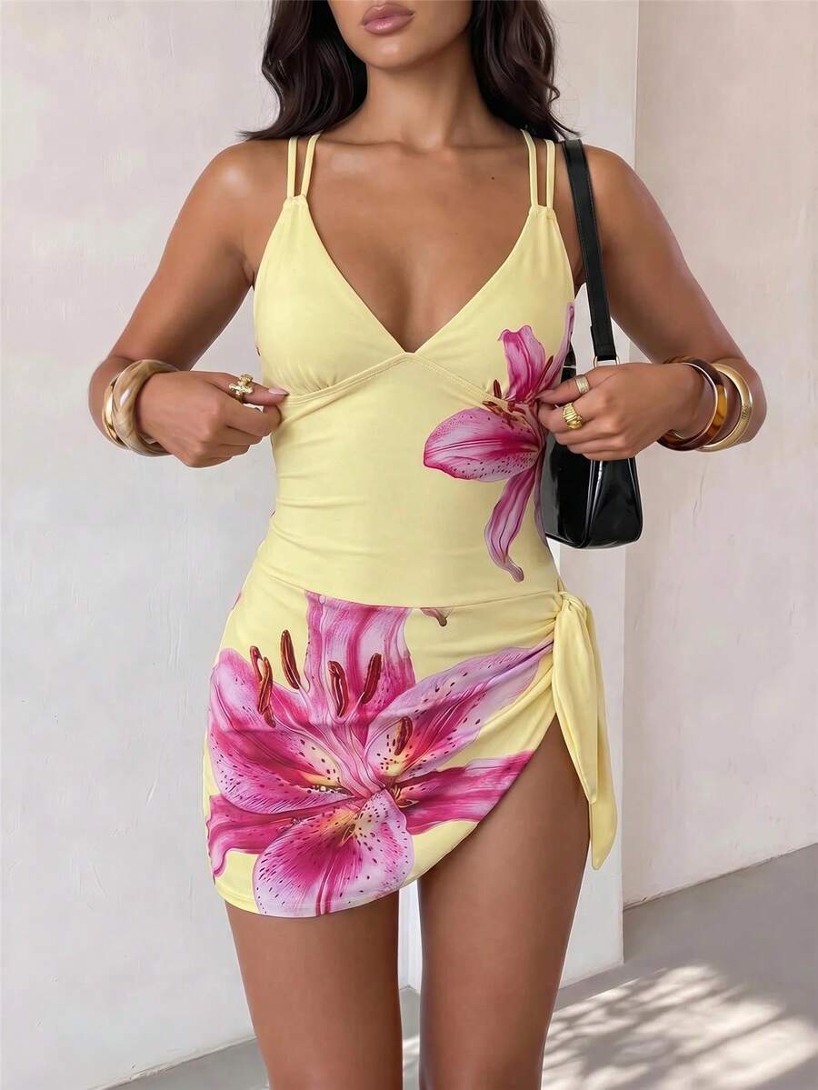 Sunnyshic Women's Floral Print Beach Sarong Vacation Summer Yellow - Yellow - View 1