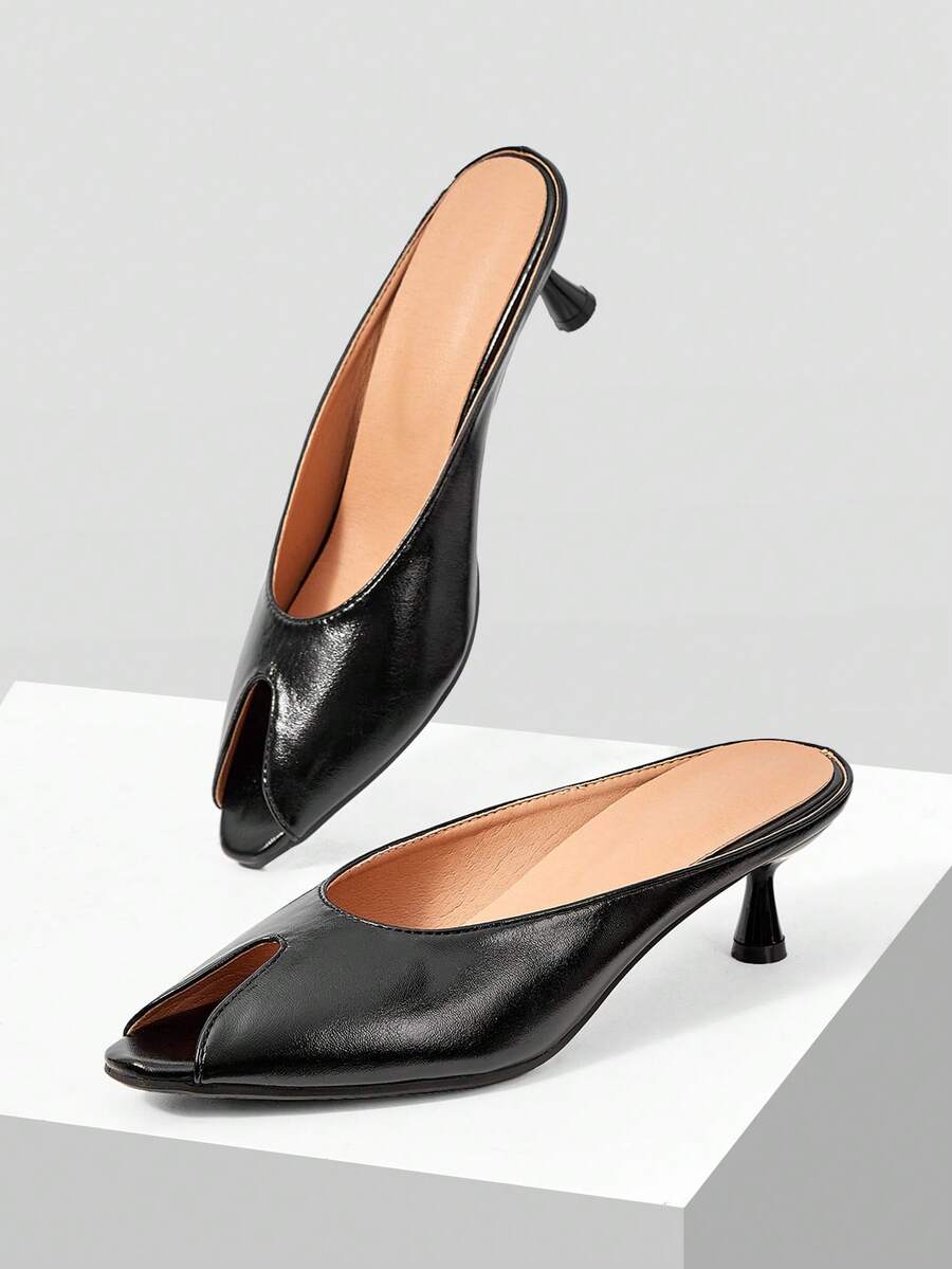 Mnmlis New French Open Toe Fashion Glossy Sexy High-Heeled Sandals In The Summer Of 2026 Kitten Heels - Black - View 1