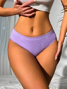 EasyFave 1pc Minimalist Solid Color Seamless Panties - Purple - View 2