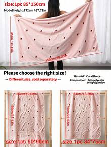 1PC Coral Fleece Embroidered Strawberry Hand Towel Microfiber Solid Color Soft Absorbent Quick Dry Bath Towel Washcloth For Home Bathroom Washroom Couple Use Lightweight Durable Skin Friendly - Pink - View 6