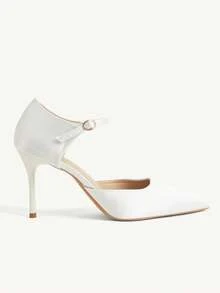 CUCCOO CHICEST Women Shoes Satin Buckle With Pointed Tip Stiletto Hollow Shoes Commuter Style Four-Season Models Suitable For Workplace Dating - White - View 6