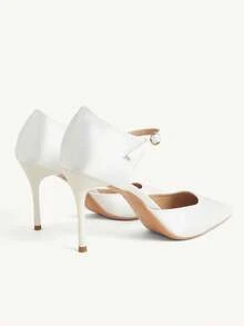 CUCCOO CHICEST Women Shoes Satin Buckle With Pointed Tip Stiletto Hollow Shoes Commuter Style Four-Season Models Suitable For Workplace Dating - White - View 11
