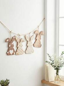 Madebyblanc 20 PCS Rustic Wooden Easter Tree Ornaments Set Rabbit Easter Egg Hanging Decor Mini Artificial Wood Home Decor Spring Table Centerpiece Charm Style Easter Decorations For Home Party - multicolor - View 2