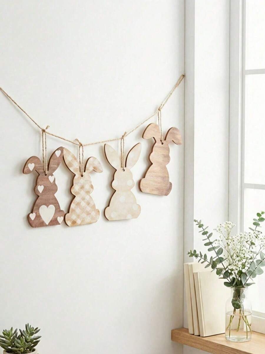 Madebyblanc 20 PIEZAS Conjunto de adornos de árbol de Pascua de madera rústica Adornos colgantes de huevo de Pascua y conejo Decoración de mesa de primavera Estilo encantador Decoraciones de Pascua para el hogar y fiestas